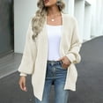 thumbnail image 2 of VISALY Chunky Cardigan Sweaters Oversized Sweaters Zip Up Long Lantern Sleeve Open Front Casual Lightweight Soft Knit Cardigan Sweater Outerwear Tunic Tops Thick Top Casual Tops Loose Sweaters Beige L, 2 of 8