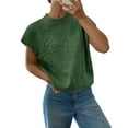 thumbnail image 2 of Women'S Ribbed Sweater Crew Neck Short Sleeve Loose Fit Floral Knit Pullover Tops Dark Green L, 2 of 9