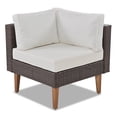 thumbnail image 5 of 4 PCS Outdoor Wicker Sofa Set, Patio L-Shaped Brown Rattan Sectional Sofa with Beige Cushions , Garden Couch Set with Coffee Table and 2 Colorful Pillows, 5 of 9
