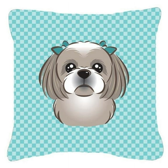 Caroline's Treasures BB1188PW1818 Checkerboard Blue Gray Silver Shih Tzu Canvas Fabric Decorative Pillow , 18H x18W,