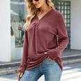 thumbnail image 2 of Mujeres V Masajeadores de cuello manga larga Camiseta suave transpirable color puro flojo dobladillo casual Blusas moda Tops para viajes trabajo vino rojo S, 2 of 6