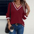 thumbnail image 6 of Wutalume Women's Long Sleeve V Neck Color Block Slim Knit Sweater, Fall Soft Lightweight Top, Solid Base Layer for Styling and Comfort,Wine L, 6 of 6