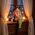 thumbnail image 5 of Orange Hair Shelf Sitting Witch Figurine with Black Cat,1PCS Gothic Resin Edge Sitting Witch Statue with Witch Hat,12" Spooky Fall Halloween Decor for Tabletop& Bookshelf, 5 of 6
