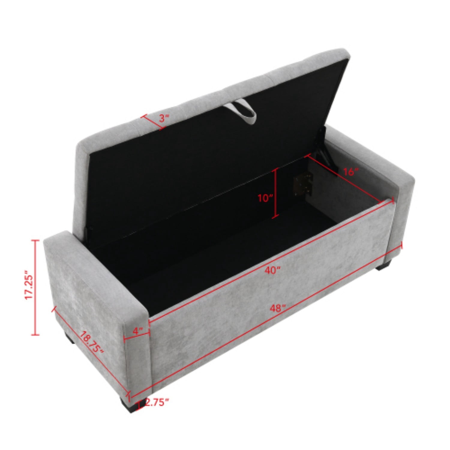 48" Storage Ottoman Bench with Safety Hinge, Upholstered Chenille Storage Bench for Bedroom, Entryway, Living Room, End of Bed Bench with Hidden Storage, Light Gray