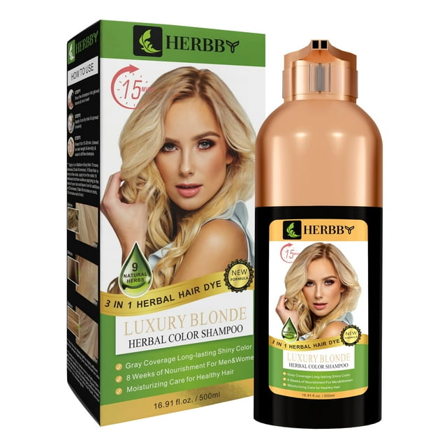 HERBBY Hair Color Shampoo for Gray Hair Coverage&Color Transform with 9 Herbal Extracts –Long Lasting(6-8 Weeks), Shiny,Evenly Colored,Instant Hair Dye Sh