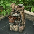 thumbnail image 2 of LuxenHome Resin Stacked Rock Wall and Barrel Outdoor Fountain with LED Lights, 2 of 6