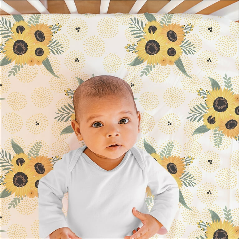 The Peanutshell Sunflower Crib Bedding Set for Baby Girls 3 Piece