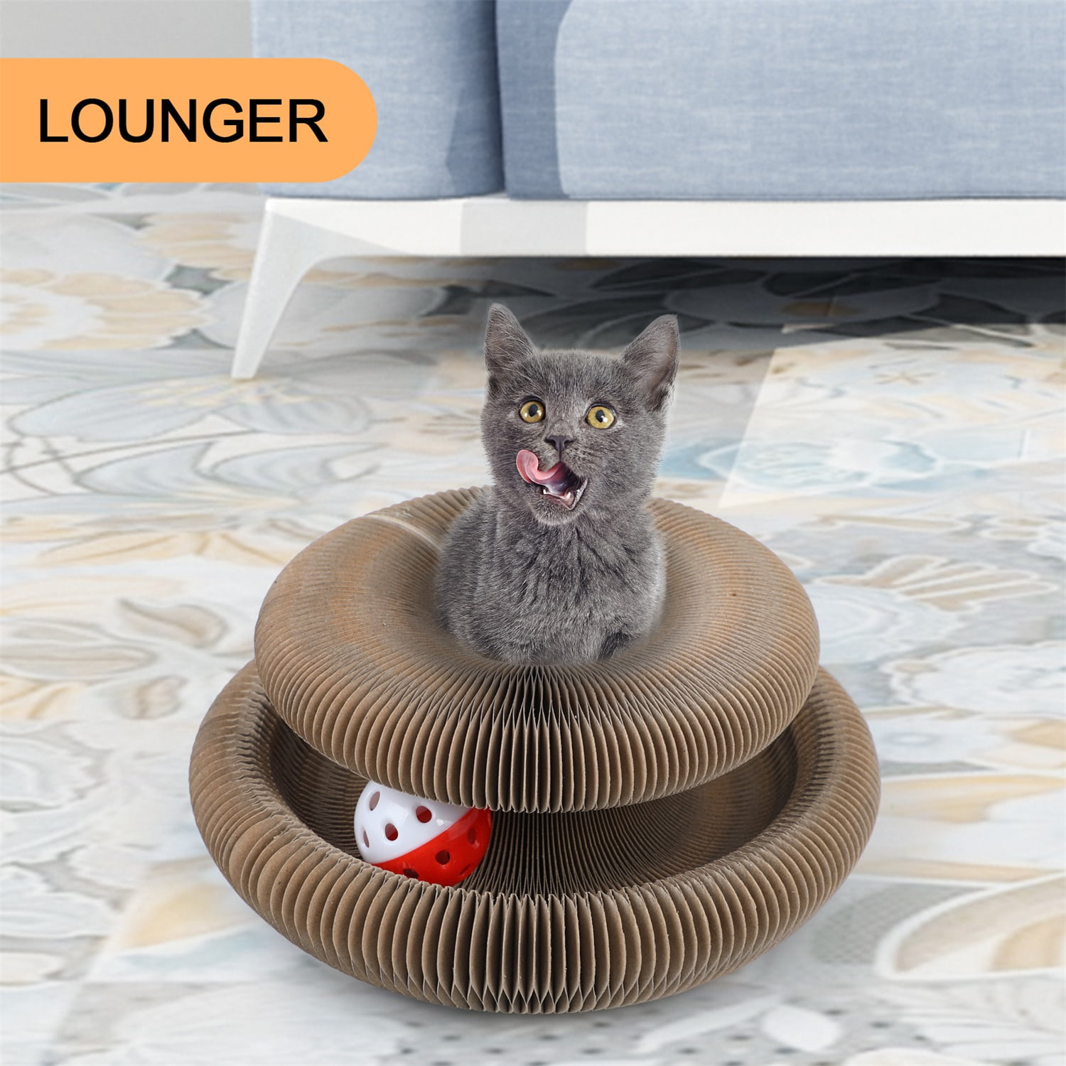 Pefilos 9" Magic Organ Cat Scratching Board, Interactive Scratch Pad with a Ball, Reversible Cat Scratcher for Grinding Claw, Retractable, Brown Pefilos 9" Magic Organ Cat Scratching Board, Interactive Scratch Pad with a Ball, Reversible Cat Scratcher for Grinding Claw, Retractable, Brown