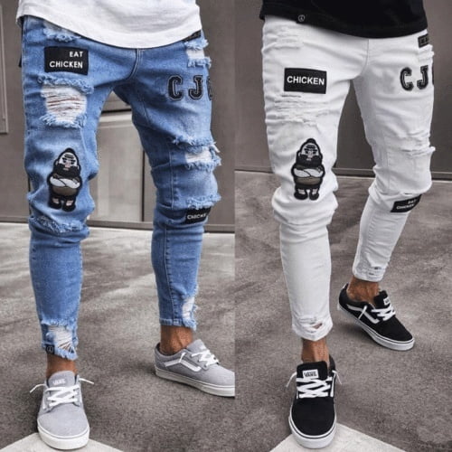 Mens Skinny Ripped Jeans Super Stretch 