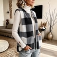 thumbnail image 4 of Kinrui Women's Plaid Fleece Vests Tops Zip Up Collarless Sleeveless Fall Jacket Lightweight Fuzzy Outerwear with Pockects Black XXL, 4 of 5