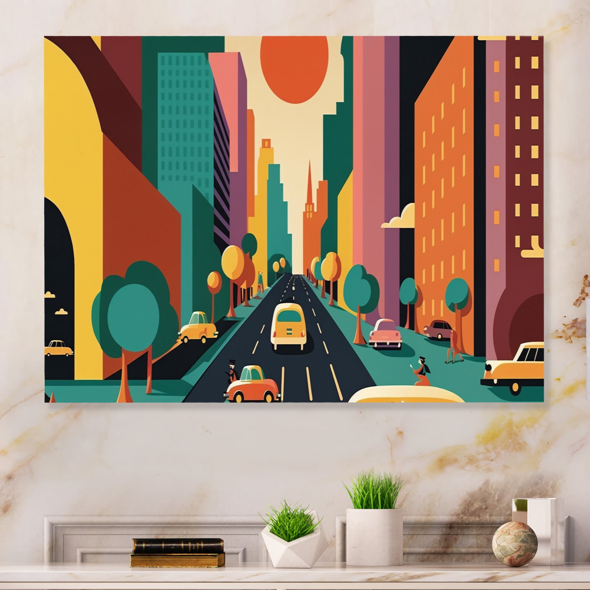 Designart Futuristic Cityscape With Cars II Canvas Wall Art