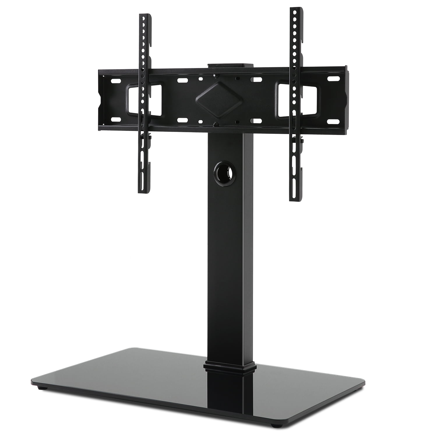 Rfiver Large Glass Black Tabletop TV Stand for 40 to 70 inch, Black