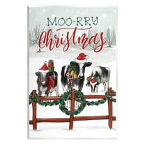 Moo-rry Christmas Holiday Snowy Cows Holiday Graphic Art Unframed Art Print Wall Art