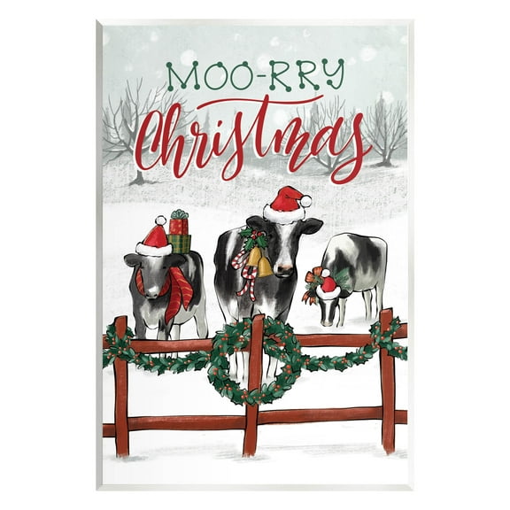 Moo-rry Christmas Holiday Snowy Cows Holiday Graphic Art Unframed Art Print Wall Art