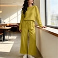 thumbnail image 4 of Cagogo Women's 2 Piece Long Sleeve Set Casual Round Neck Pullover Tops Wide Leg Drawstring Pants Solid Lounge Outfits Matching Tracksuits Travel Airport Clothes, Yellow S, 4 of 6