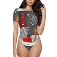 thumbnail image 2 of Uemuo Traditional Scandinavian Dwarf Pattern Women's One Piece Short Sleeve Swimsuit Rash Guard Surfing Modest Quick-drying Swimsuit Beach Essentials-Small, 2 of 9