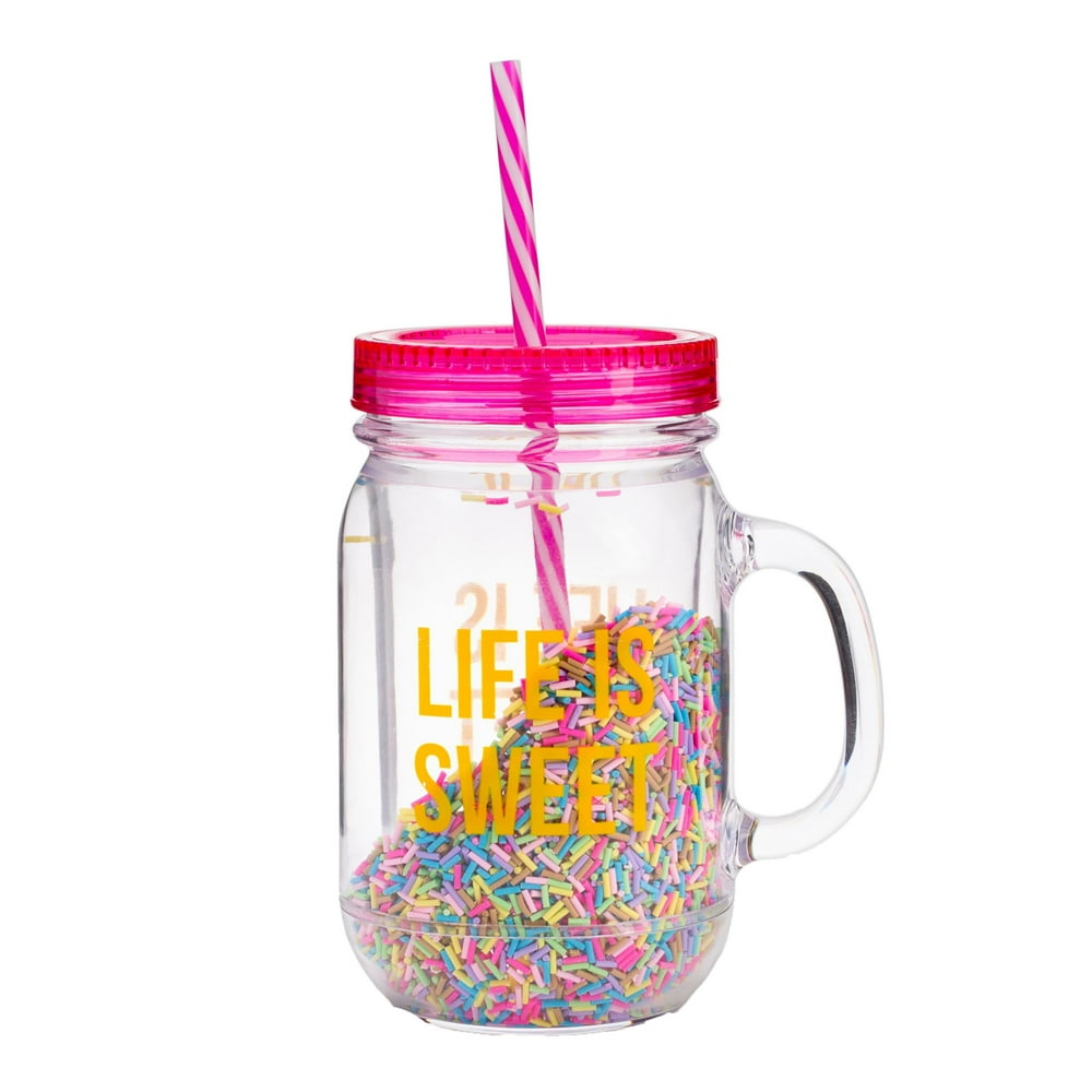 Life Is Sweet BPA Free Sprinkles Mason Jar Travel Cup, Multi - Walmart ...