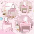 thumbnail image 3 of Shininglove Girls Makeup Table Set with Mirror, 2 in 1 Princess Dressing Vanity Table and Stool Set for Little Girls, Pink, 3 of 6