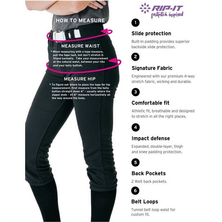 RIP-IT Women's 4-Way Stretch Softball Pants PRO 