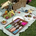 thumbnail image 5 of Moxinox Colorful 48 Piece camping Silverware set with Organizer, Plastic Spoons Forks Knives Set with Tray (13x9x2 Ins), 5 of 5