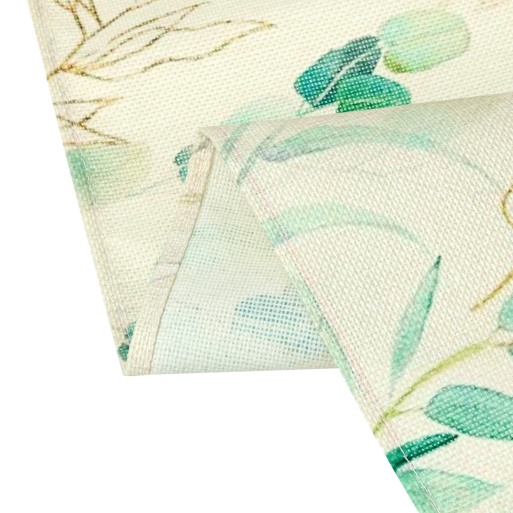 Unique Bargains Floral Printed Linen Printed Table Runner for Daily Decoration Gold Green 13"x71"