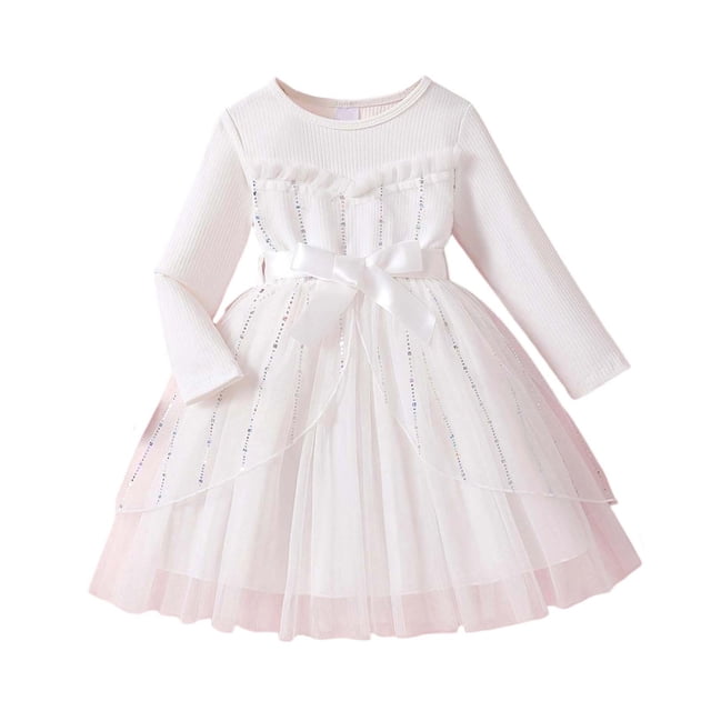 Nmnitkp Robe en Tulle pour Filles Tout-Petits Été Manches à Volants Robe Tutu Princesse Fête Décontractée à Étages 3-9 Ans