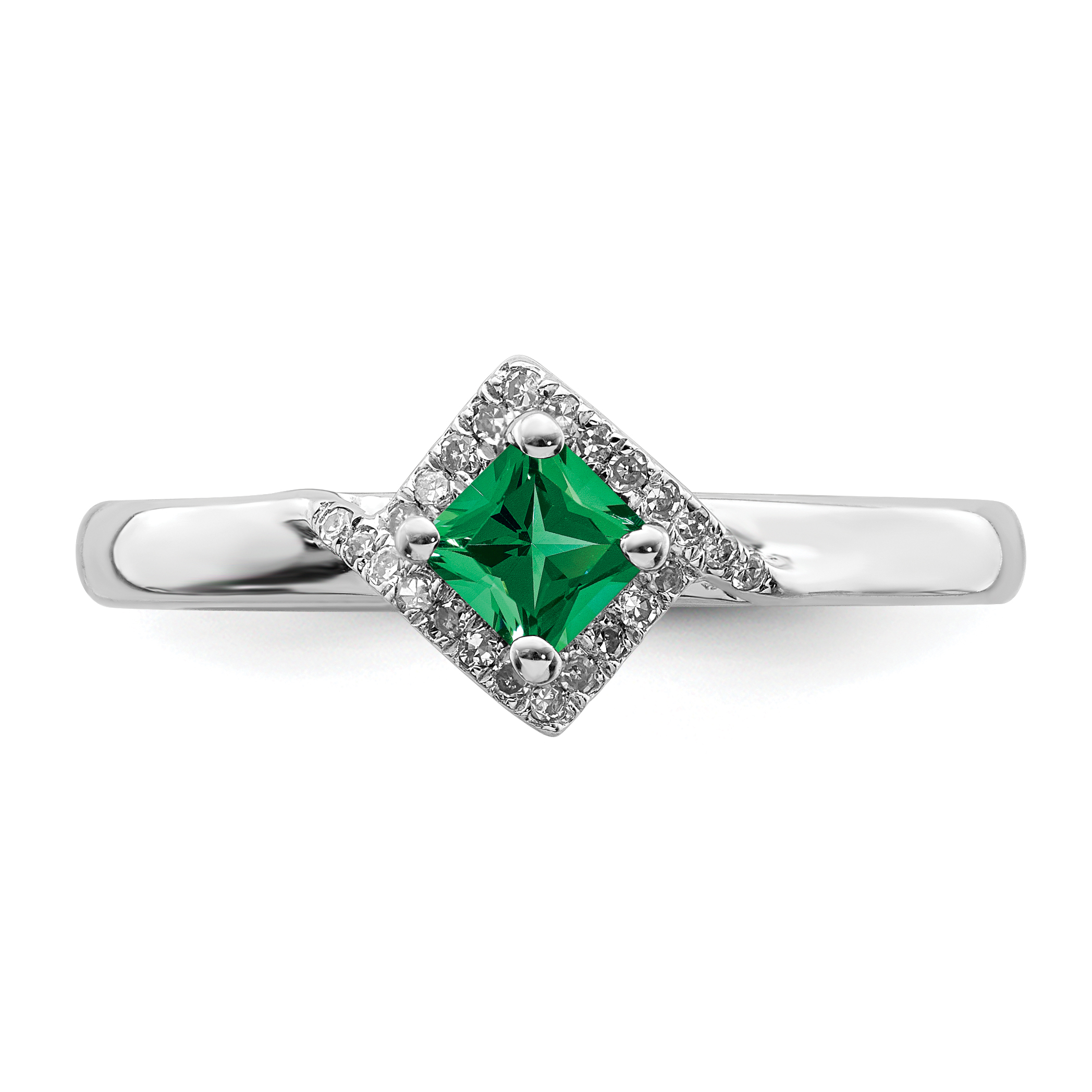 Created Emerald and Diamond Sterling Silver Polished Ring