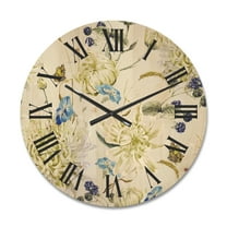 Designart 'Ancient Yellow Chrysanthemus II' Traditional Wood Wall Clock