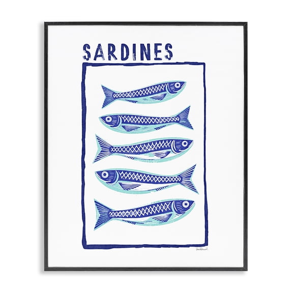 Stupell Industries Blocked Sardines Pattern Black Framed Giclee Art, design by Amanda Greenwood