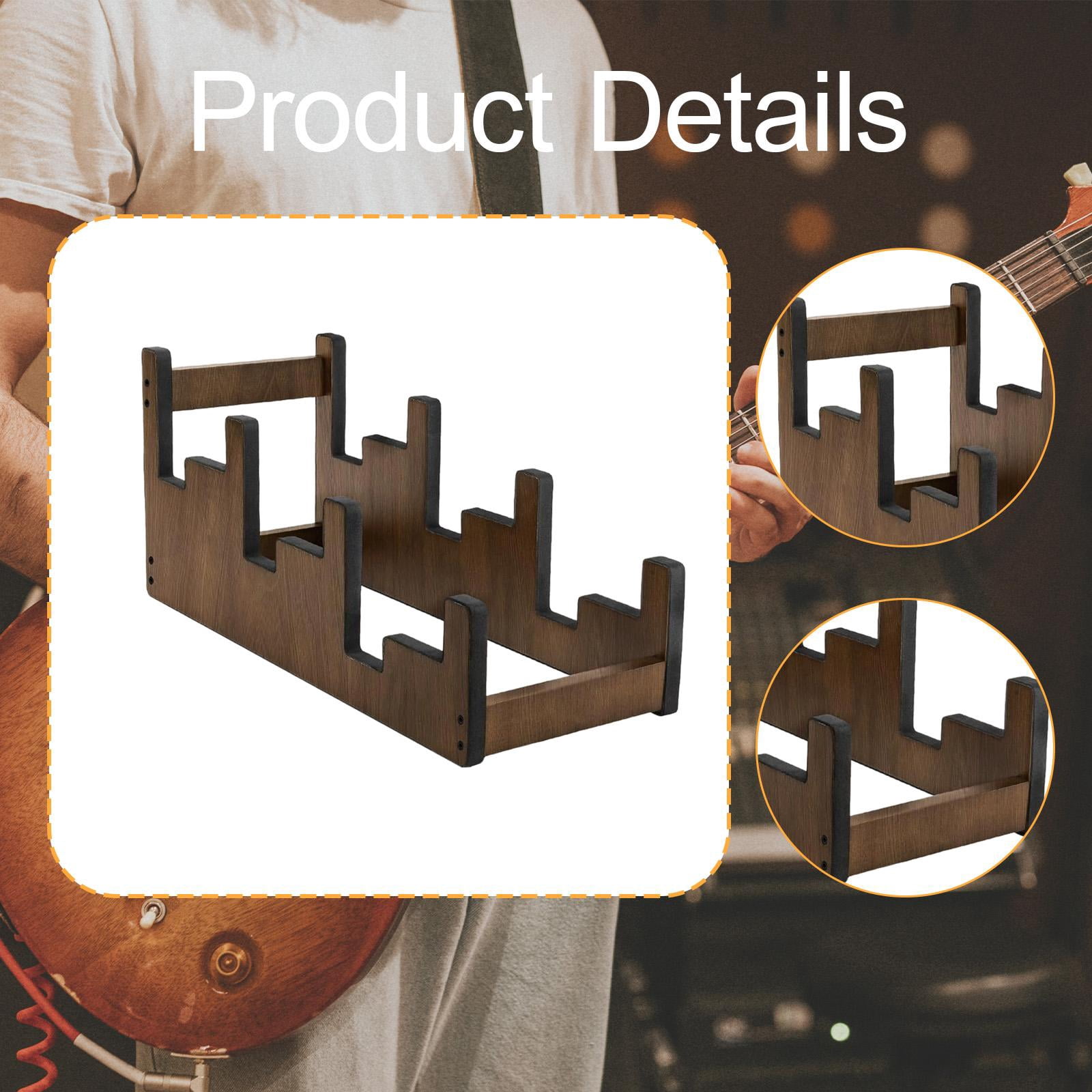MERIGLARE Guitar Stand Wooden Floor Rack Electric Guitar Bass Holder Instrument Display Three-Tier Structure Portable Space Saving Suitable for Home Studio Performance Collectors L