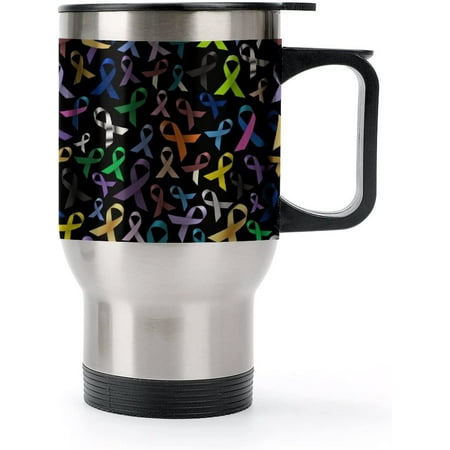 

Cancer Awareness Color Ribbons Stainless Steel Travel Mug Vacuum Insulated Coffee Cup Double Walled Coffee Mug with Handle & Lid
