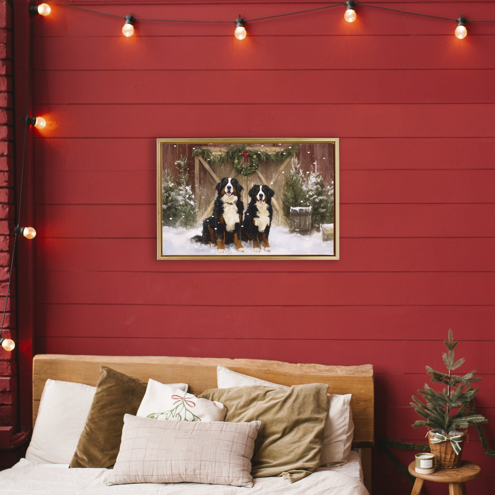 Stupell Industries Barnyard Bernese Mountain Dogs Gold Framed Floater Canvas Wall Art, design by Tina LeCour