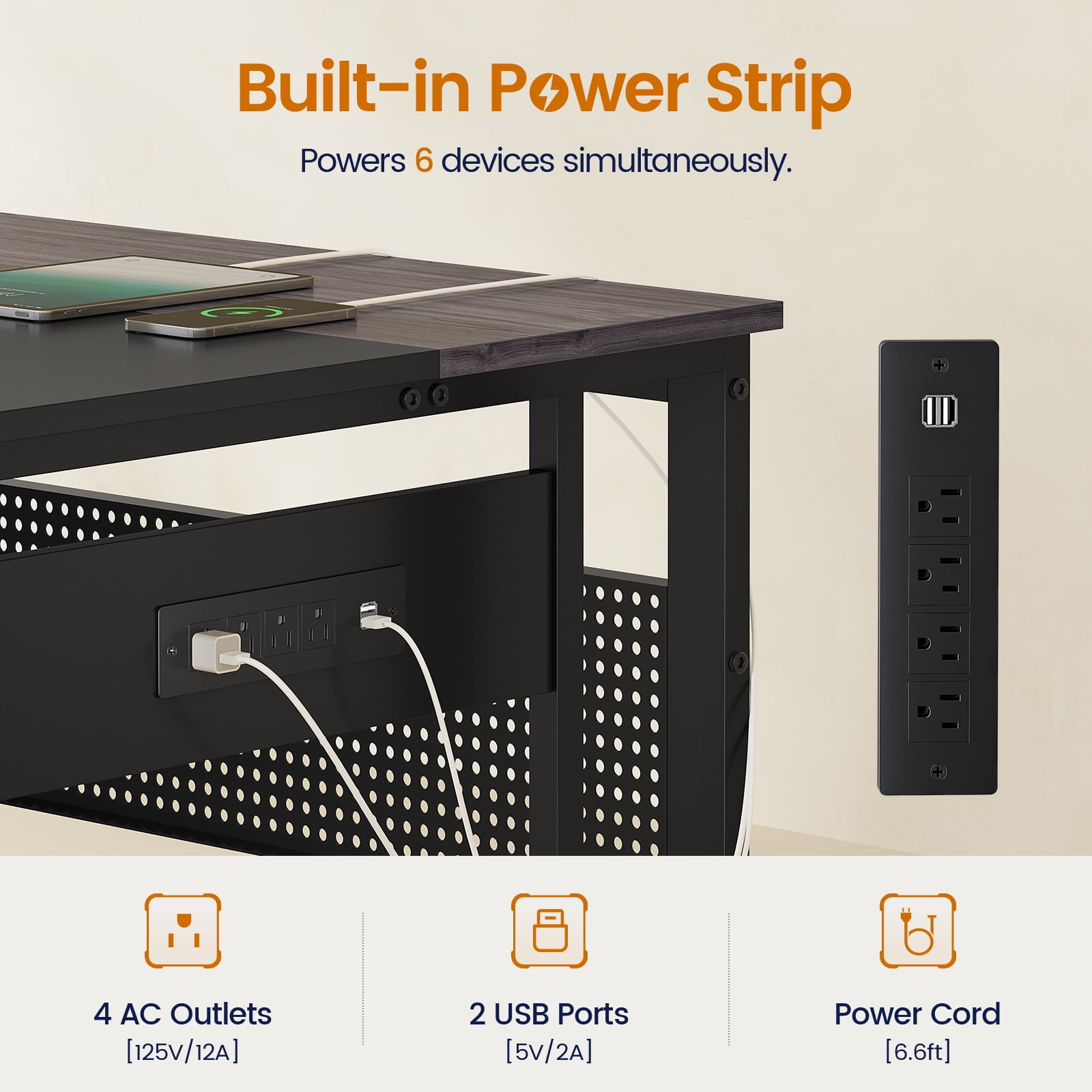 71" L-Shaped Executive Desk with Power Outlets & Mobile CPU Stand, Computer Desk with Storage Shelves, File Cabinet & Pegboard, Corner Desk for Office, Home, Grey