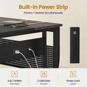 71 Executive Desk with Power Outlets, Modern L Shaped Office Desk with File Drawers and Pegboard, Large Computer Desk, Gray