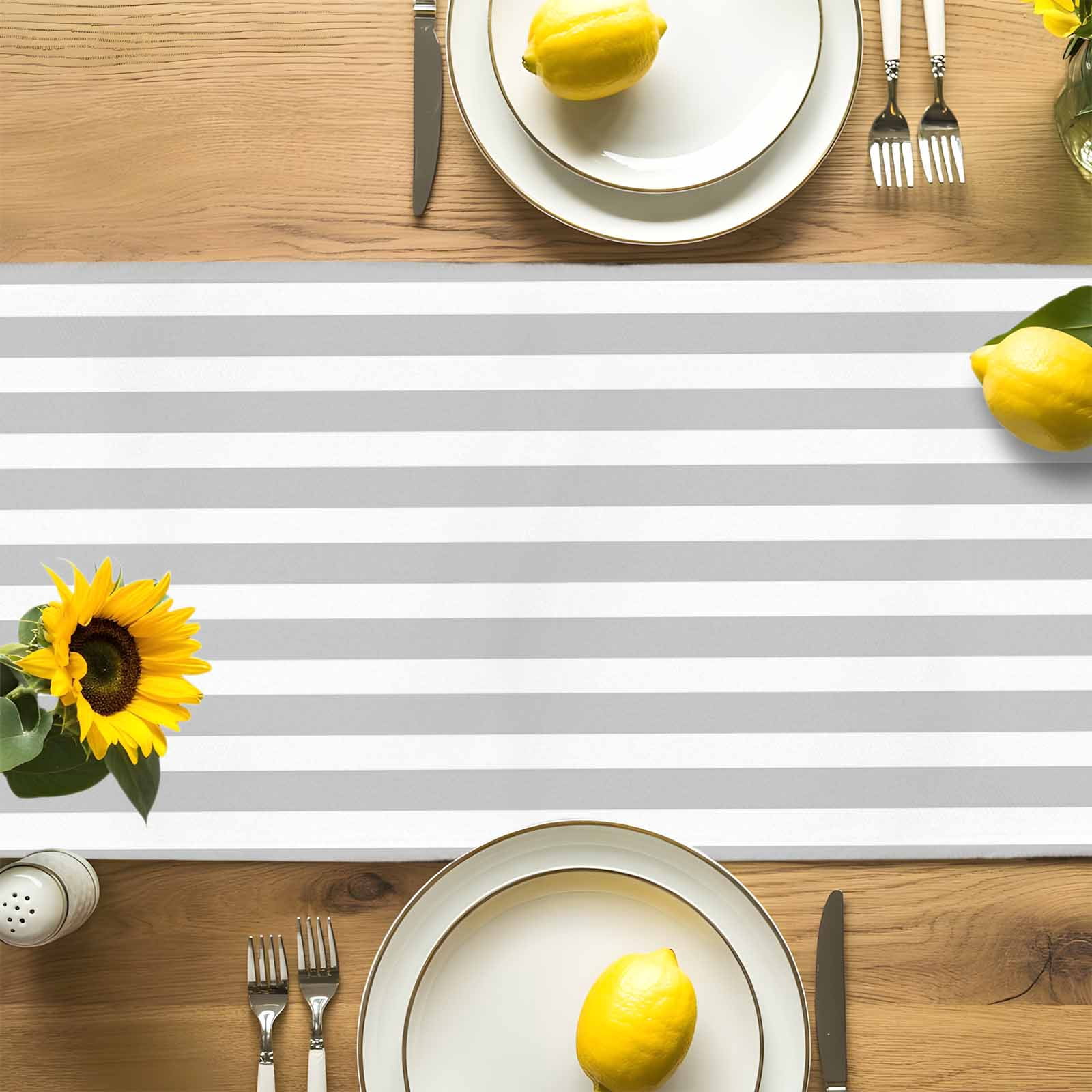 Grey Stripes White Striped Table Runner 90 Inches Long, Modern Geometric Art Table Runners Tabletop Scarf Kitchen Dining Tables Decoration for Home Party Indoor Outdoor