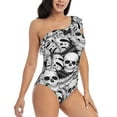 thumbnail image 3 of Easygdp Skull and palm leaves Women's One Shoulder Ruffle Monokini Bathing Suits with Removable Chest Pad, Quick Drying - Medium, 3 of 8