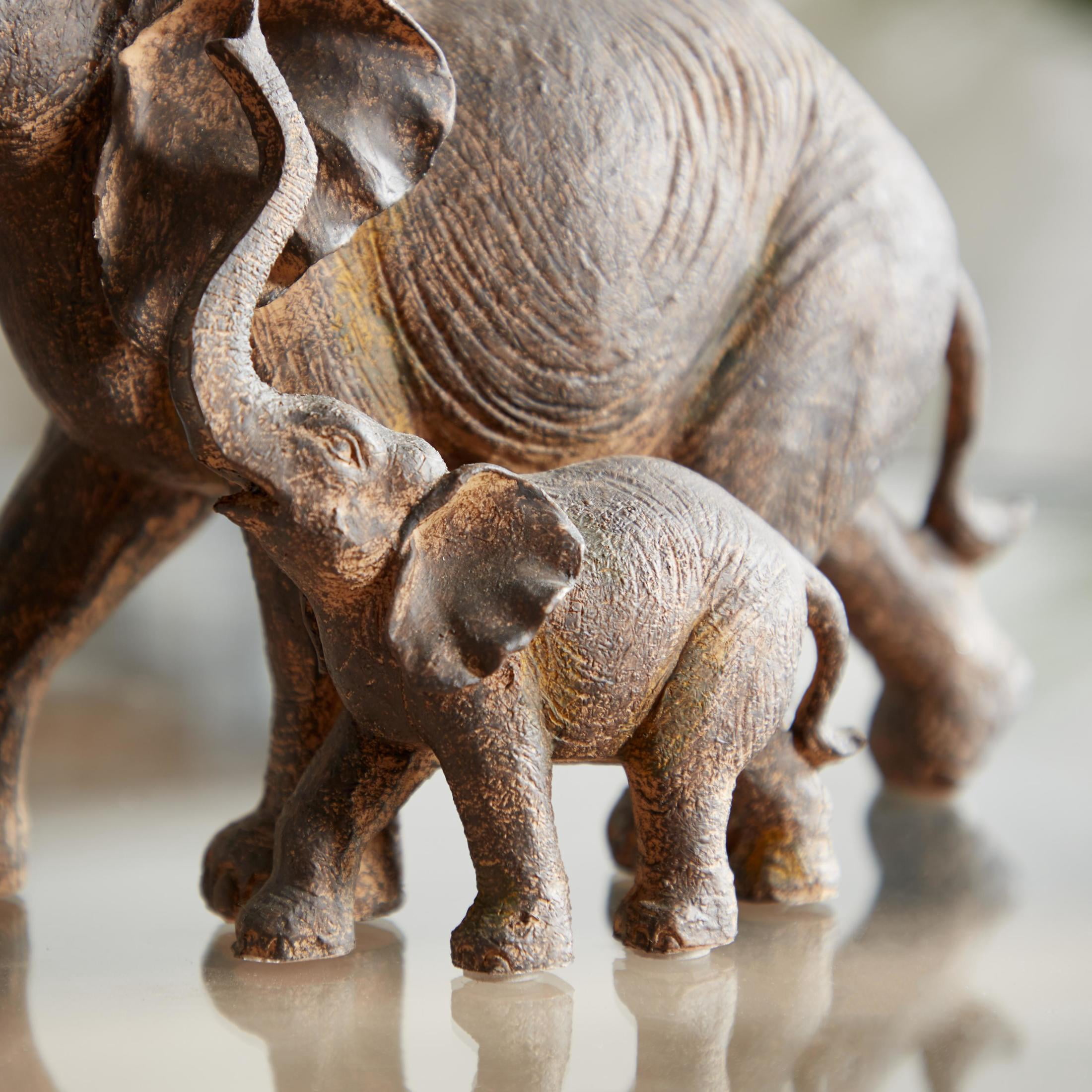 11" x 11" Brown Polystone Elephant Sculpture, by DecMode