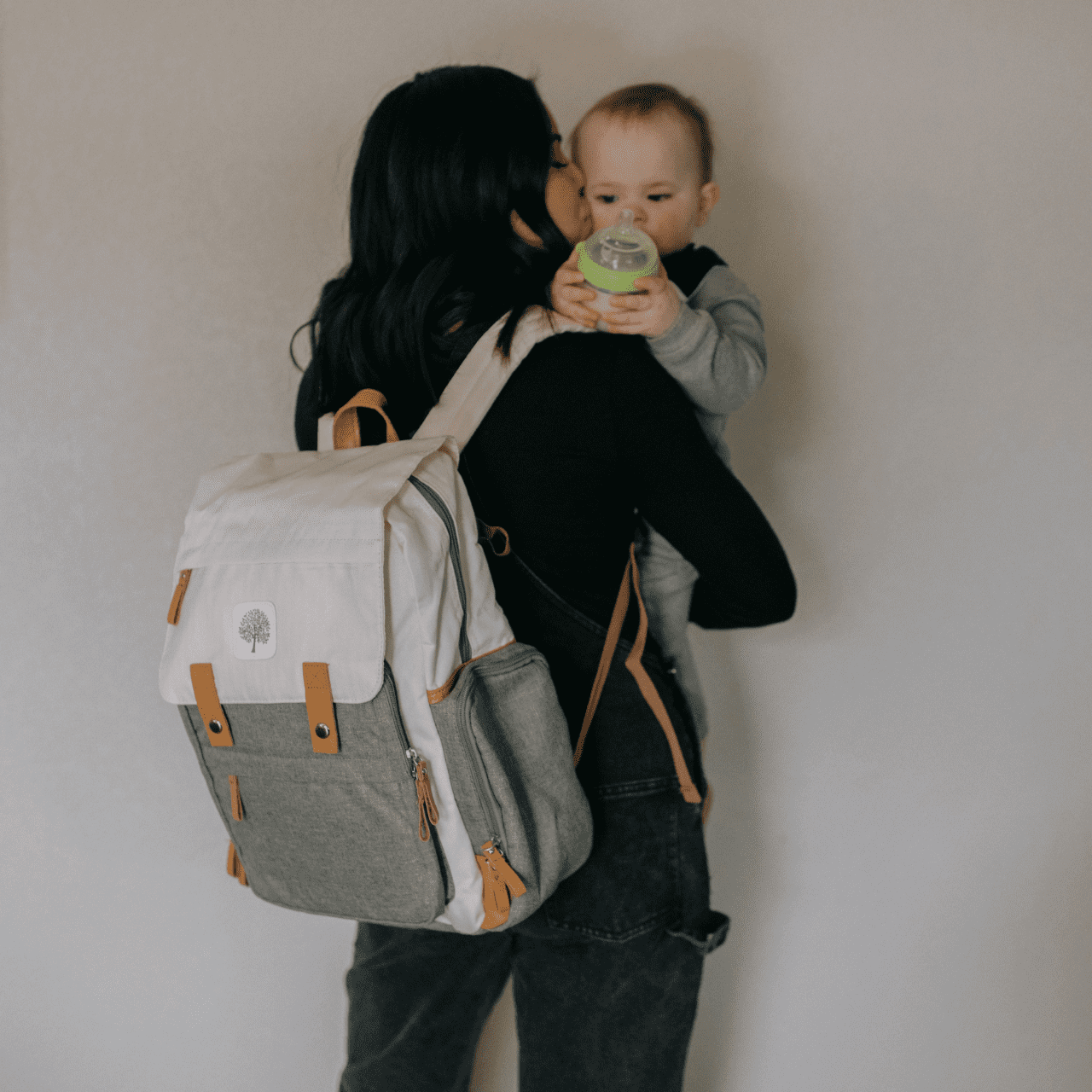 Parker Baby Co. Diaper Backpack with Changing Pad, Insulated Pockets & Stroller Straps, Cream