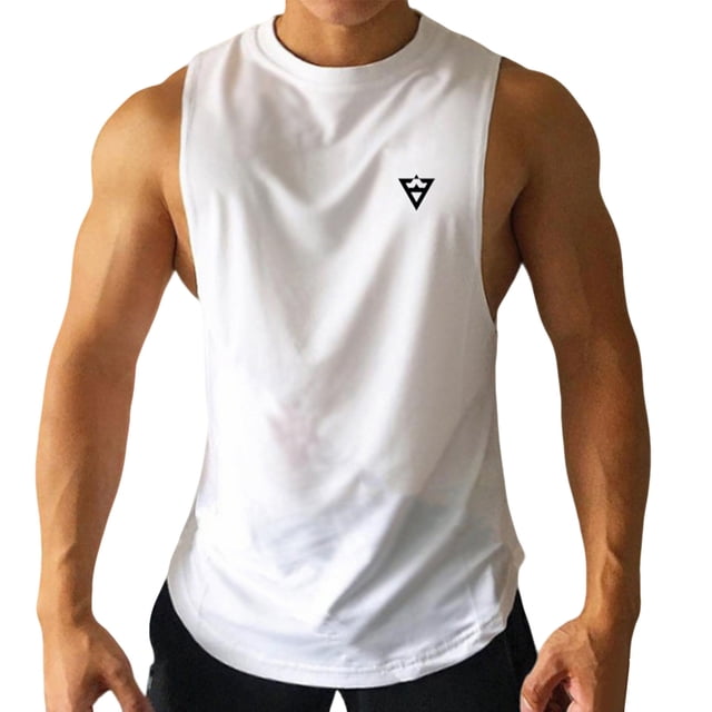 FRSASU Men's Workout Tank Top Gym Muscle Tee Quick Dry Bodybuilding Sleeveless Fitness Athletic Running Tops White