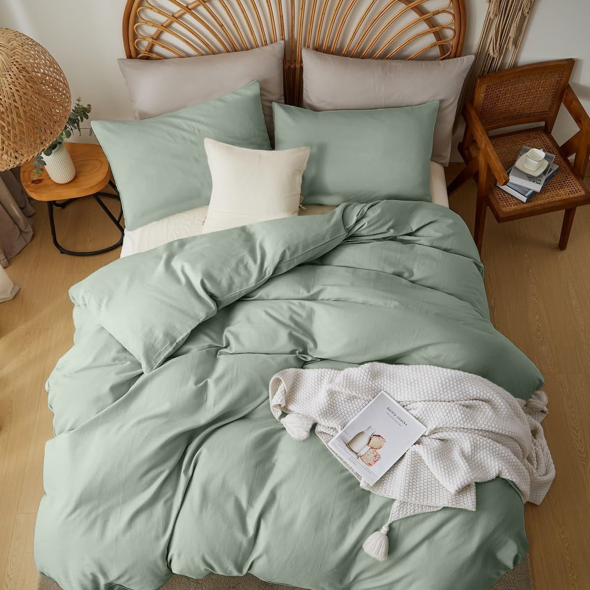 NAYOROOM 100% Organic Cotton Duvet Cover Twin Size, 2 Pieces Double Layer Cotton Gauze Bed Set Duvet Cover,Pale Green