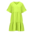 thumbnail image 6 of Xuniizn Summer Dresses for Women V Neck Solid Color Ruffle Sleeve Pleated Beach Sundress Casual Soft Cozy Holiday Boho Flowy Mini Dress , S-2XL, 6 of 8