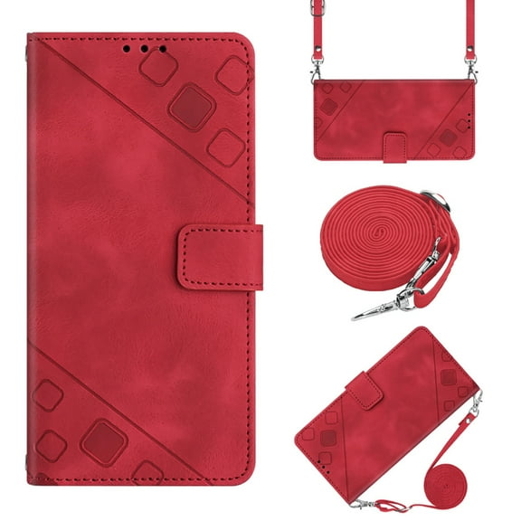 Feishell for Samsung Galaxy A53 5G Wallet Case, Long Shoulder Strap Lanyard Card Slots Holder Crossbody Premium PU Leather Soft TPU Flip Folio Cover with Kickstand Magnetic Clasp Case,Red