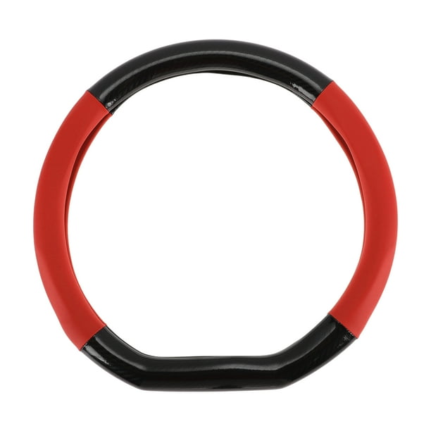 Funda para volante de cuero artificial PU Unique Bargains, protector de volante de automóvil de 14.96" negro rojo, patrón de fibra de carbono 1Pc