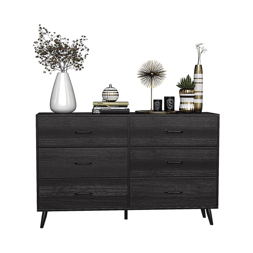 Kadyn Bedroom Wide Dresser with 6 Drawers, 3-Drawer Storage Chest of Drawers for Closet, Nursery, Bedside, Living Room, Laundry Room Entry Way, Hallway Storage Chest of Drawers, Black