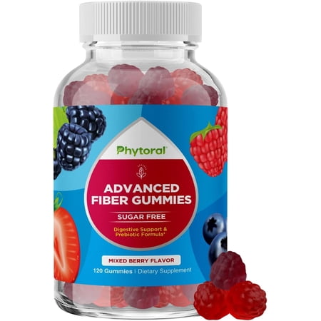 Phytoral Sugar Free Advanced Prebiotic Fiber Gummies, Digestive Health & Immune Support, Mixed Berry Flavor, 120 Count