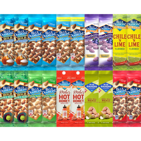 Blue Diamond Almonds Variety Pack, 10 Flavors, 1.5 oz, 20 Pack