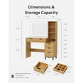thumbnail image 3 of EYYTHUNG Fluted Makeup Vanity Desk, Dressing Table with 31.5" HD Lighted Mirror, Glass Top Vanity with 5 Drawers, Natural Oak, 3 of 8