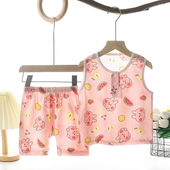 Cethrio Kids Girls Pajama Sets, Cute Comfy Soft Sleeveless Tank Tops & Shorts Watermelon Red Size 4-5 T