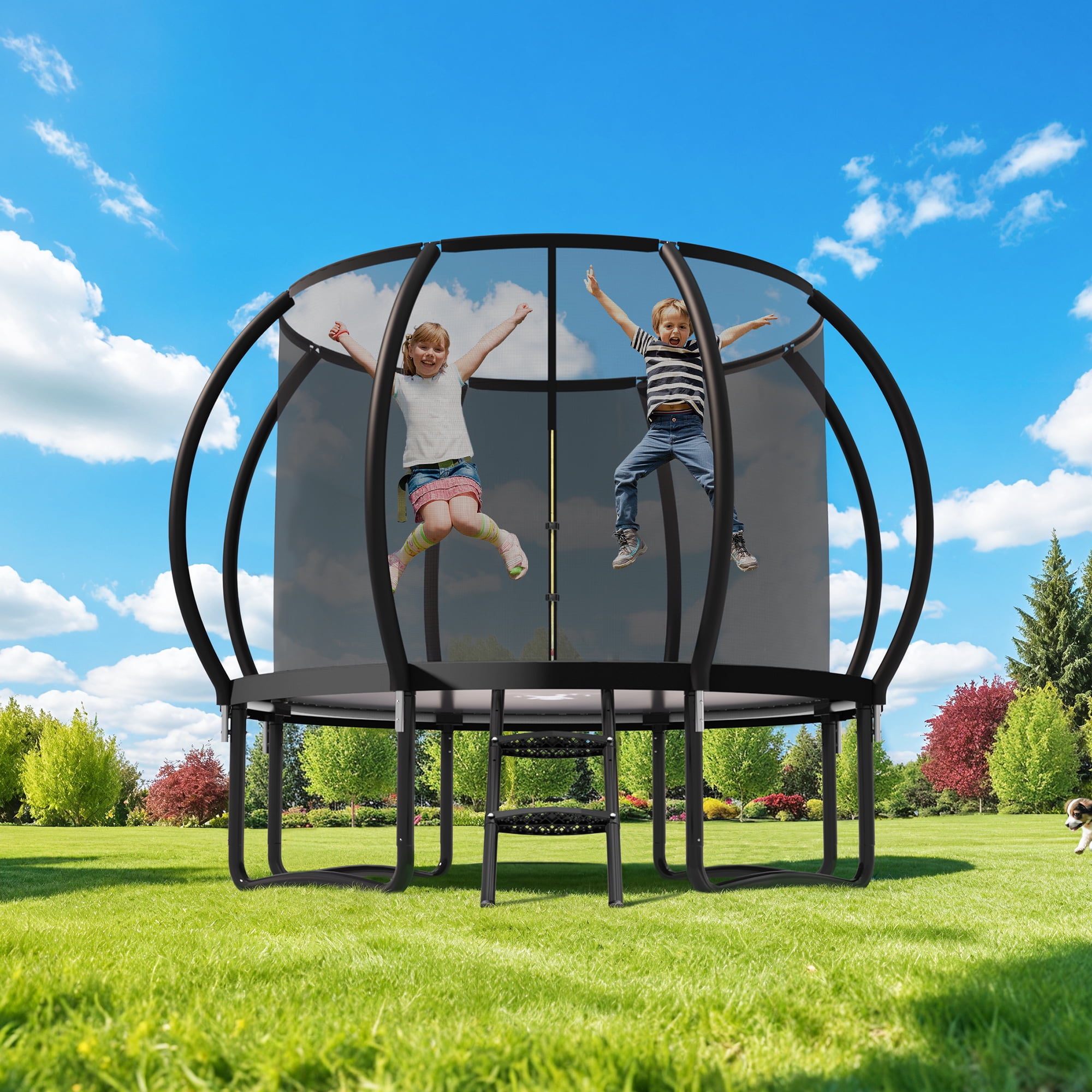 Betisef 10 FT Recreational Trampoline W/ Safety Enclosure Net – Indoor & Outdoor Use, Round Trampoline For Kids Black