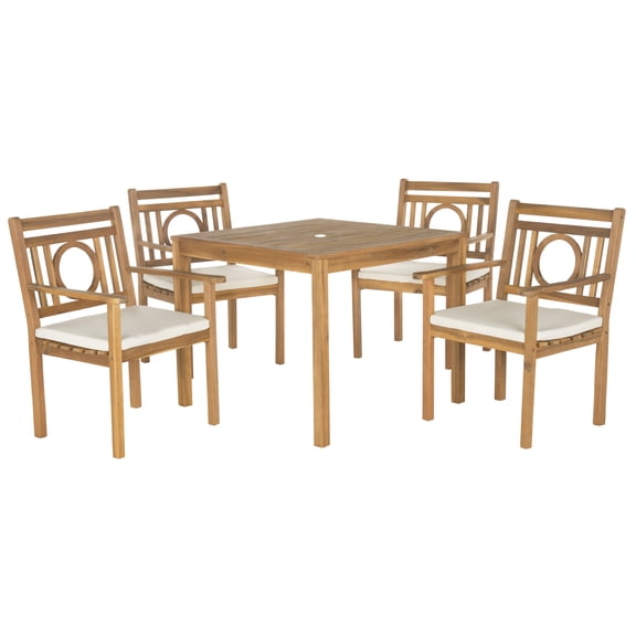 SAFAVIEH Montclair Outdoor Modern 5 Piece Dining Set with Cushion, Natural/Beige